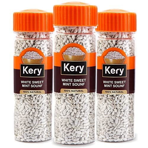 Kery White Sweet Mint Saunf Mukhwas [Madrasi Sounf Mouth Freshener] 3 Bottles, 360 Gm