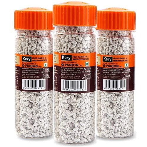 Kery White Sweet Mint Saunf Mukhwas [Madrasi Sounf Mouth Freshener] 3 Bottles, 360 Gm