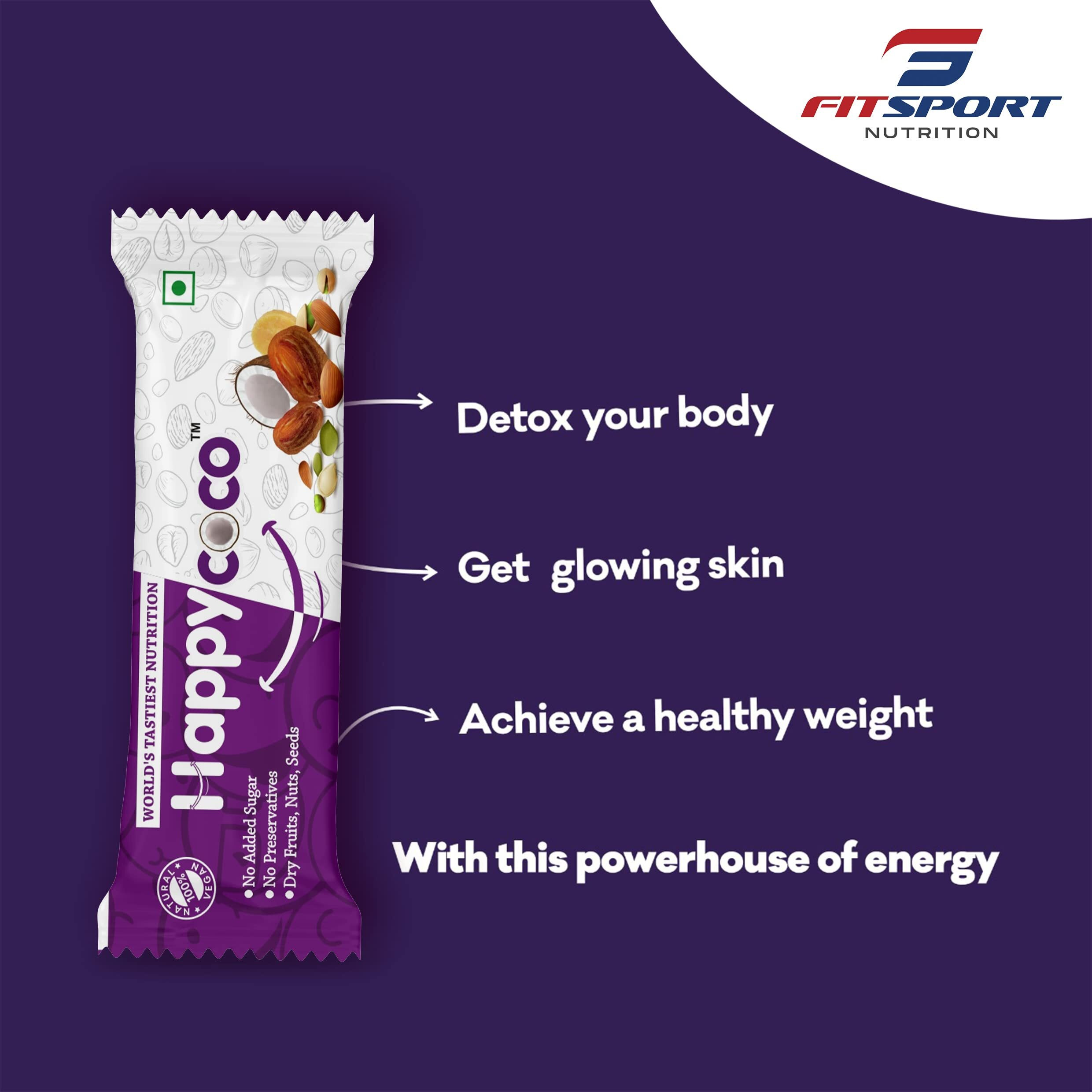 Happy Coco Vegan Energy Bar - Healthy Vegan Snack Bar for weight loss - Gluten Free Snacks contain Coconut, Dry Fruits, Nuts and Seeds (Almond, Sunflower Seeds & pumpkin Seeds) with No Added Sugar - 300gm(30gm x 6 Bars, Pack of 6)