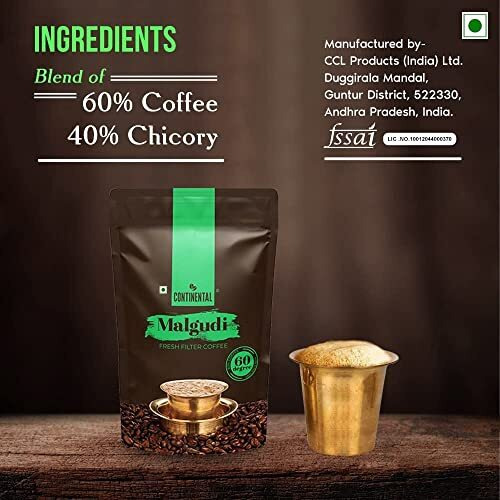 Continental Malgudi Filter Coffee Powder 200gm Pouch (60% Coffee - 40% Chicory), Bag