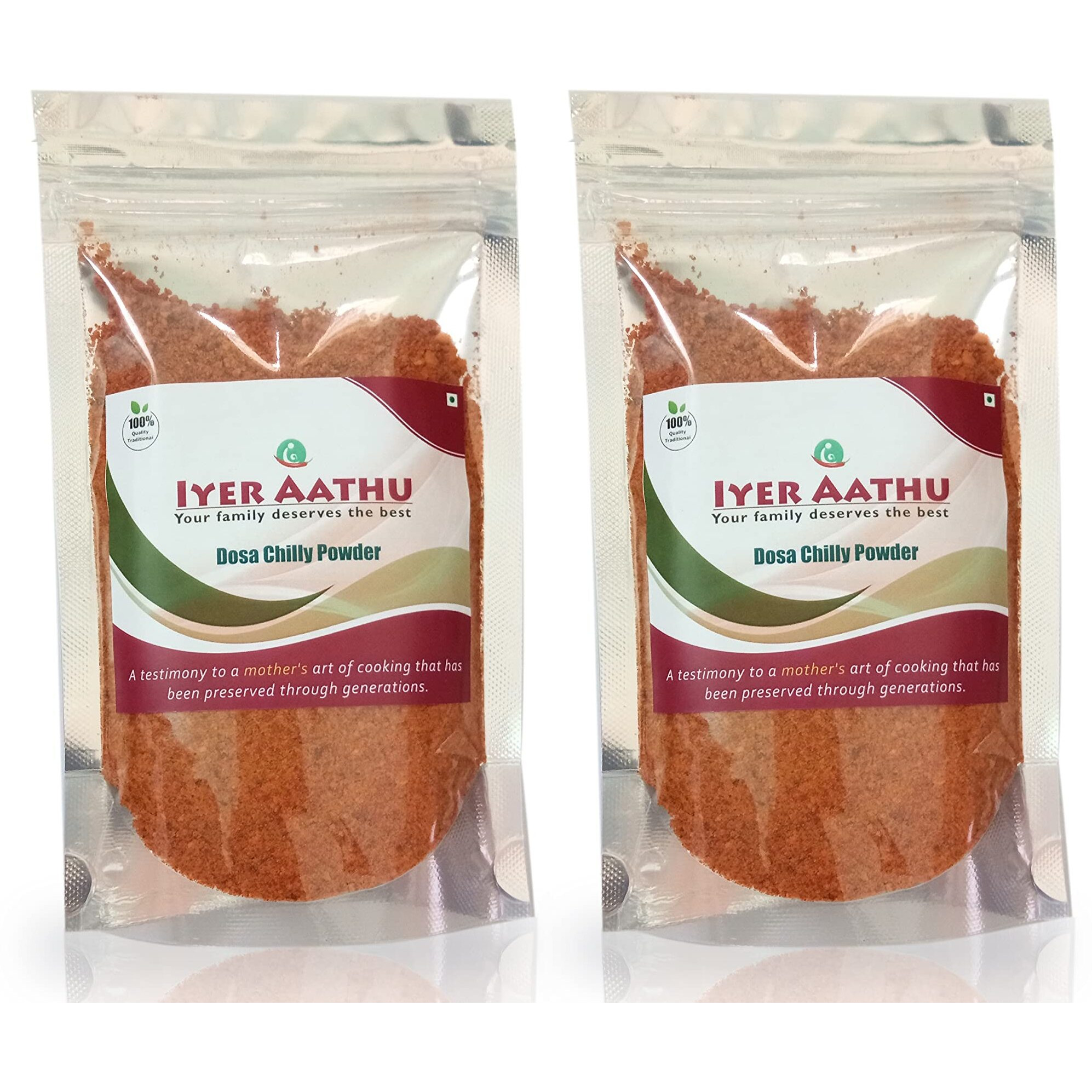 Iyer AATHU DOSA Chilly Powder/ Idly Chutney Powder 100 Grams (Pack of 2)