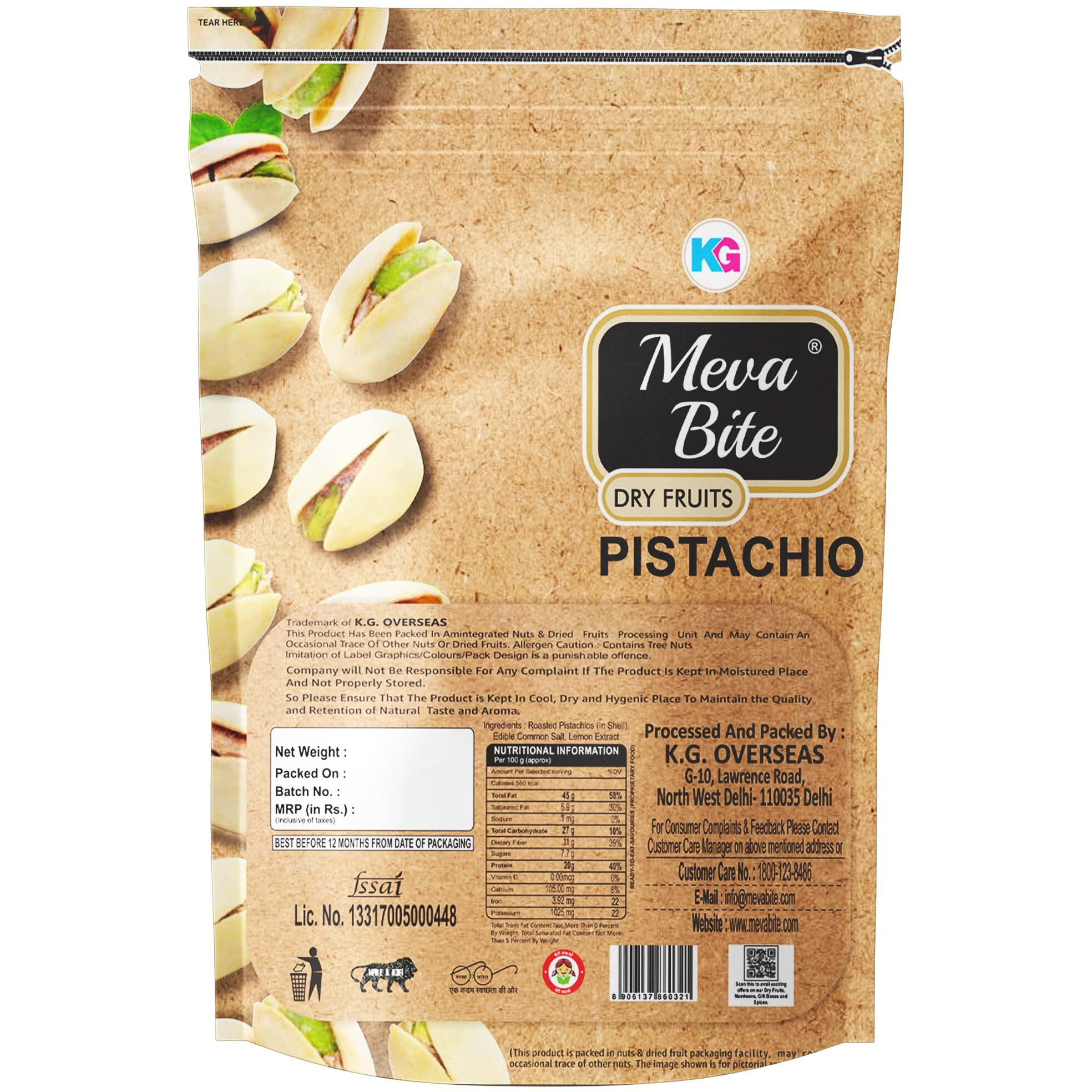 MevaBite Roasted and Salted Pistachios Pouch Pack | 100% Pure and Organic Dry Fruit and Nuts | Gluten Free | Rich in Proteins, Nutrients (California Pistachios, 200 Grams)
