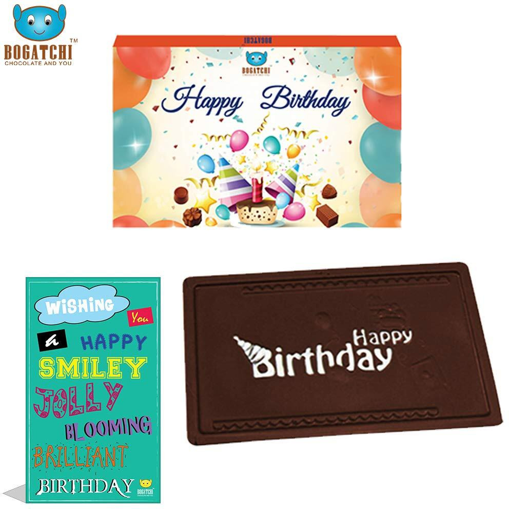 BOGATCHI Happy Birthday Gifts, Happy Birthday Chocolate Bar, Dark Chocolate 70g, Free Happy Birthday Greetings Card