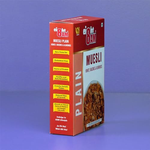 8AM Muesli Honey, Raisins & Almonds, Tasty, Nutritious and Healthy Snacks, Include Whole Grains and Seeds, 425 gm Set of 2