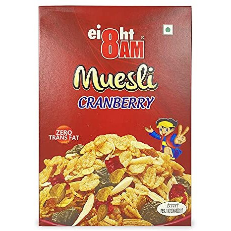 8AM Muesli Cranberry, Tasty, Nutritious and Healthy Snacks, Include Whole Grains and Seeds, 425 gm Set of 2