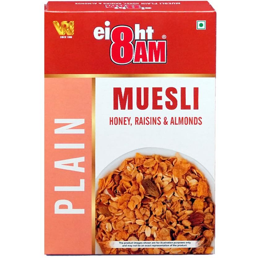 8AM Muesli Honey, Raisins & Almonds, 425 gm | Sweetened with Natural Honey | Contain Seeds, Dry Fruits, Nuts, Multigrain Breakfast Cereal, Protein & Fiber Rich Tasty, Nutritious and Healthy Snacks