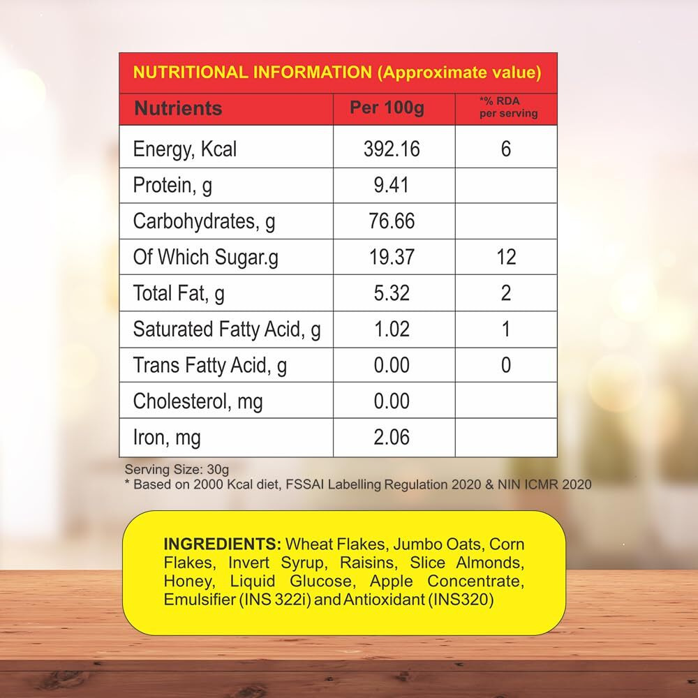 8AM Muesli Honey, Raisins & Almonds, 425 gm | Sweetened with Natural Honey | Contain Seeds, Dry Fruits, Nuts, Multigrain Breakfast Cereal, Protein & Fiber Rich Tasty, Nutritious and Healthy Snacks