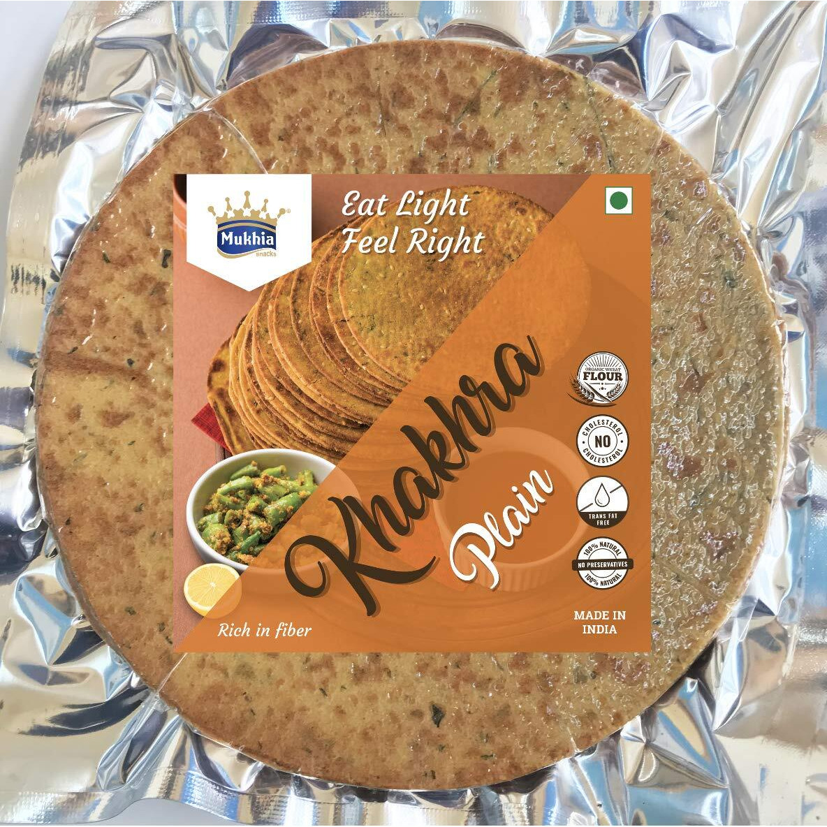 Mukhia Tasty Khakra Flavour Khakhra Healthy Snacks Crunchy - 200 GMS Each (Plain, Pack of 2) with Container