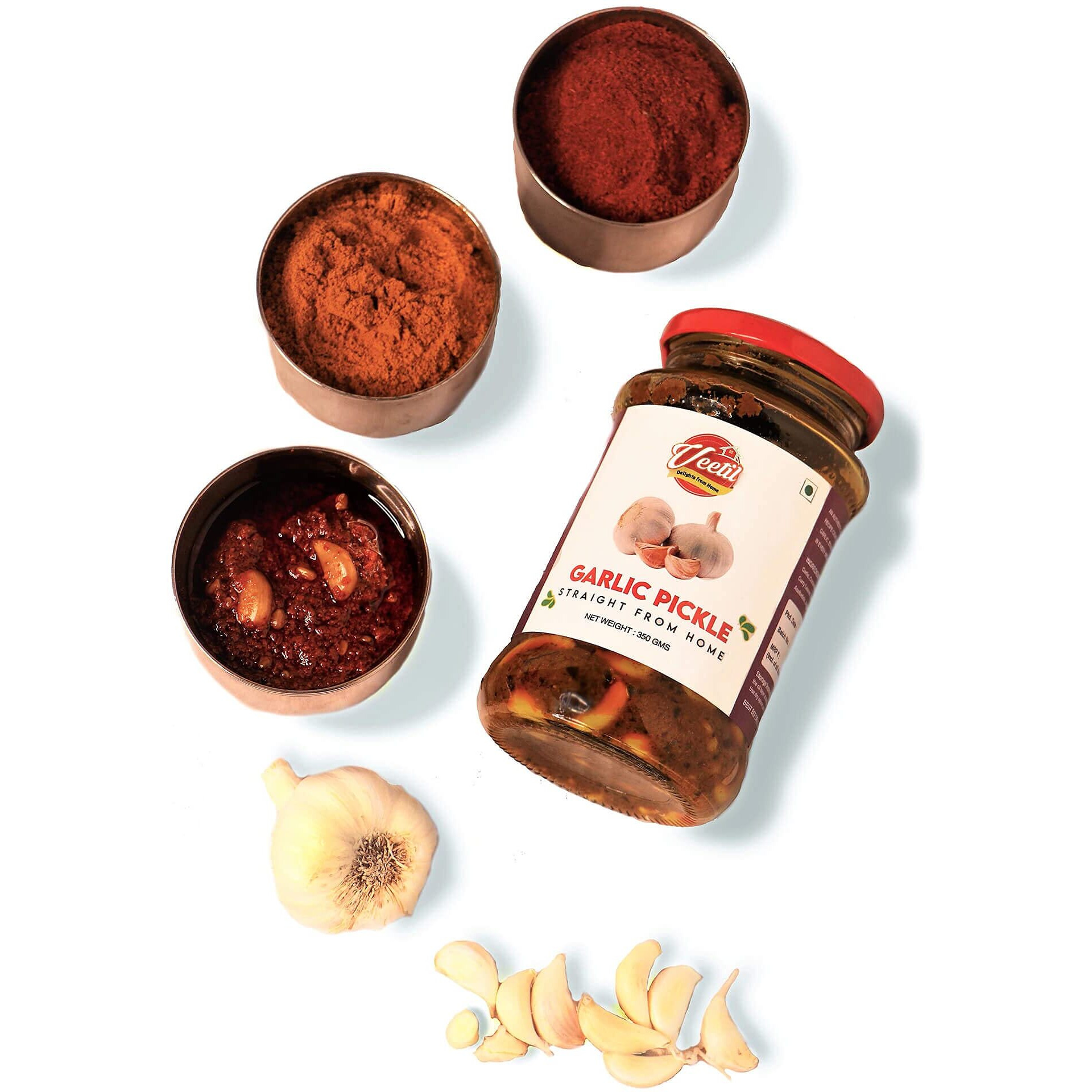 Veetil Garlic Pickle Homemade Fresh Lahsun Ka Aachar Glass Jar 350g - Mothers Recipe | Organic South Indian Pickles | Healthy Lasun Pickles | Traditional Home Made Achaar (Garlic)