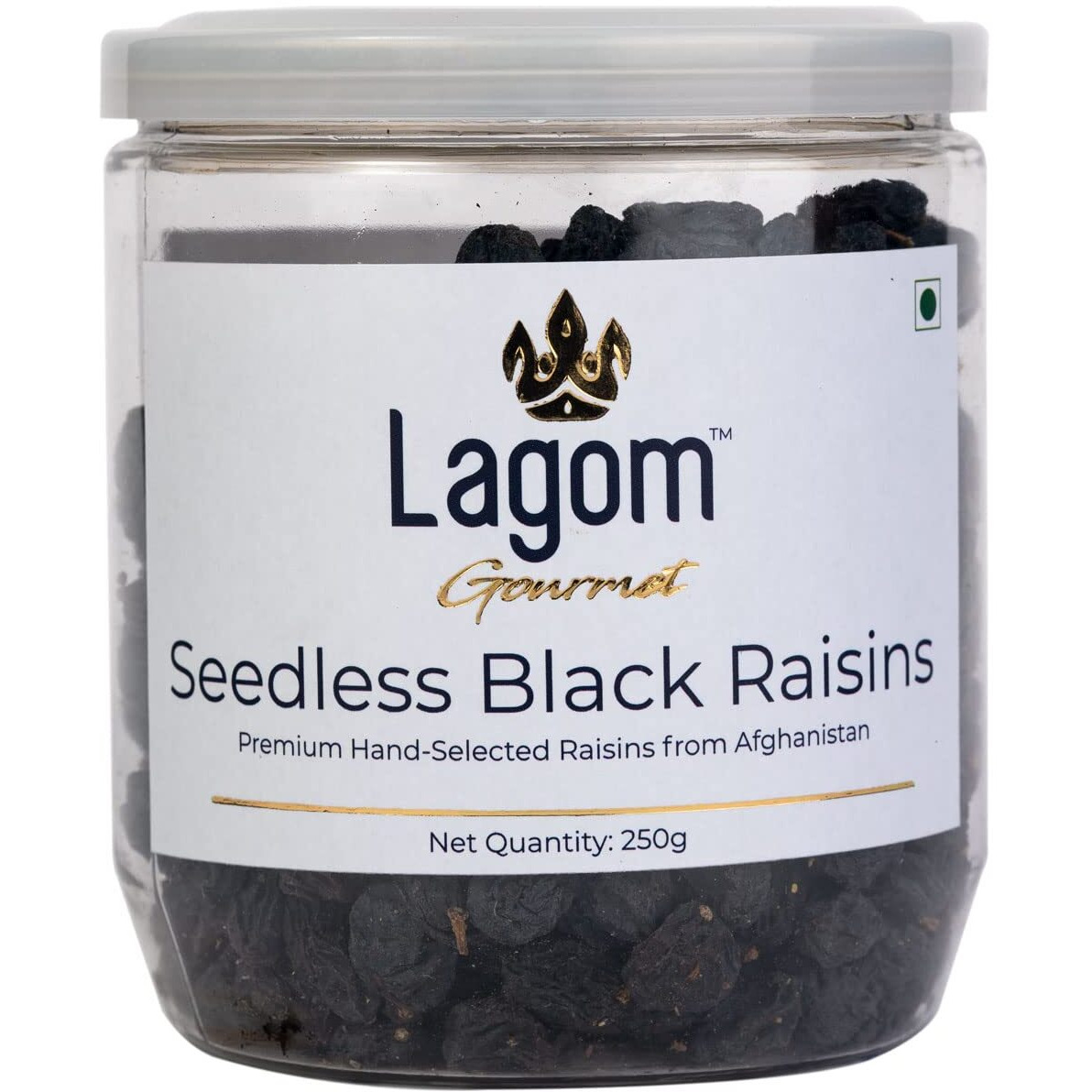 Lagom Gourmet Seedless Black Raisins 250g | All Natural | No Preservatives | No Added Sugar | Gluten Free | Vegan | Plant Based | Non GMO | Raisins Dry Fruit | Kismis | Kishmish