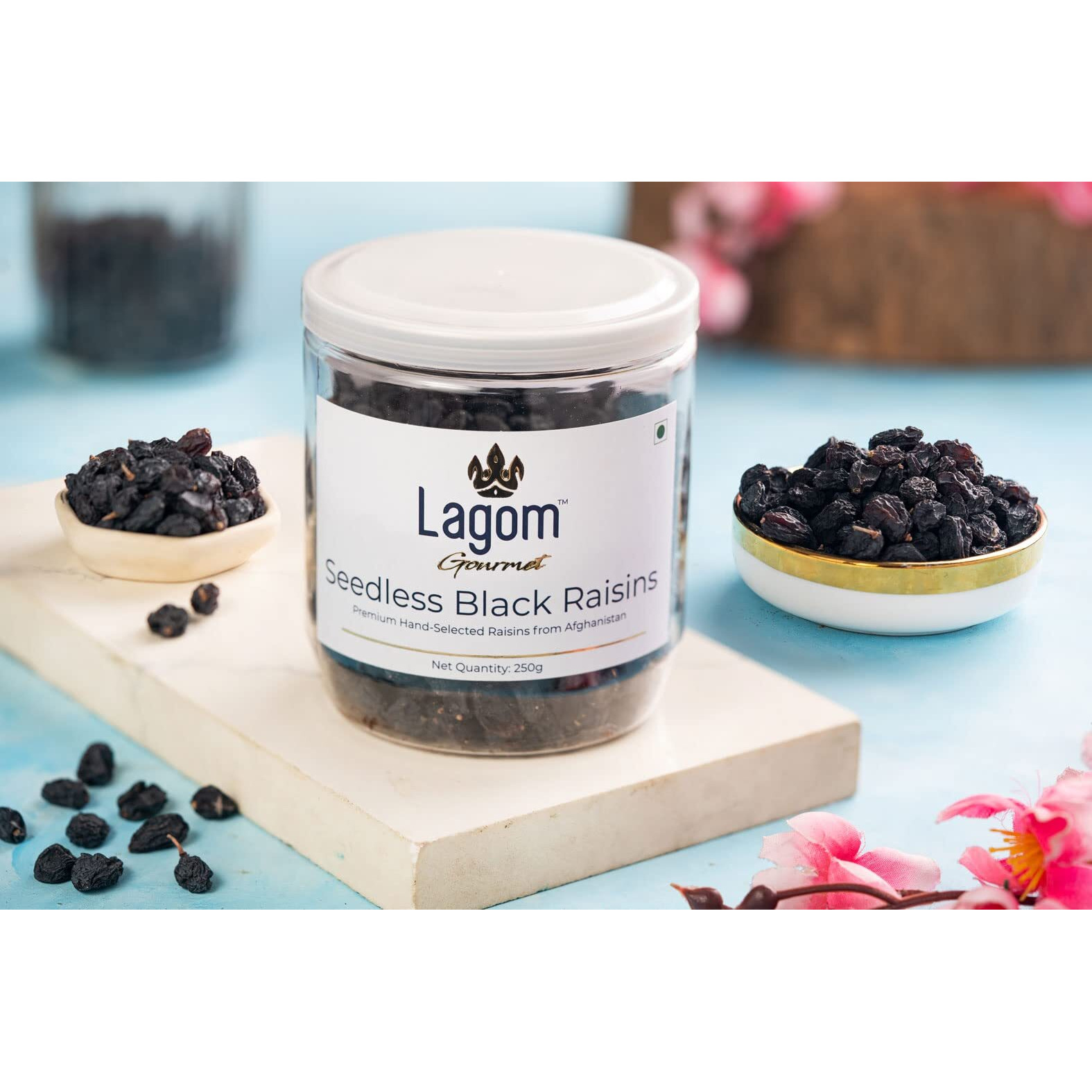 Lagom Gourmet Seedless Black Raisins 250g | All Natural | No Preservatives | No Added Sugar | Gluten Free | Vegan | Plant Based | Non GMO | Raisins Dry Fruit | Kismis | Kishmish