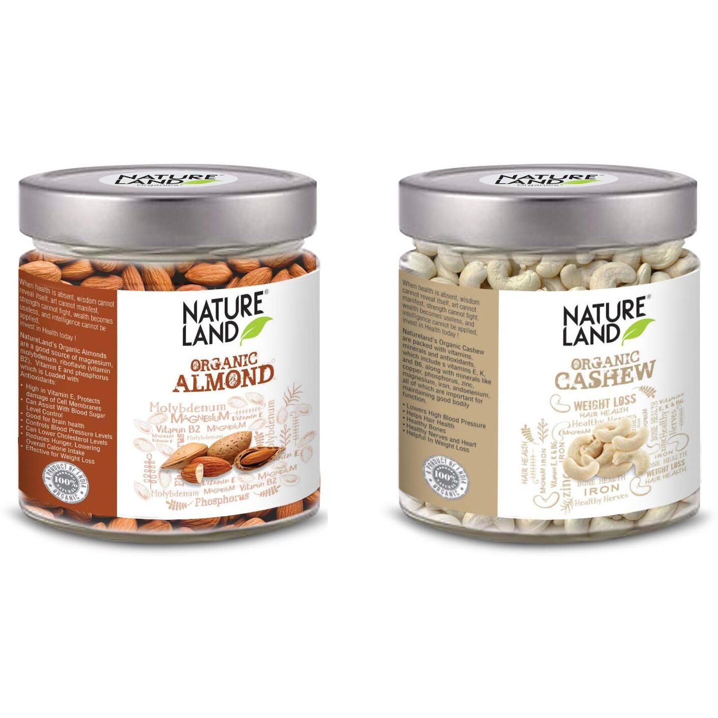 Natureland Organics Almond 250gm, Cashew 200gm