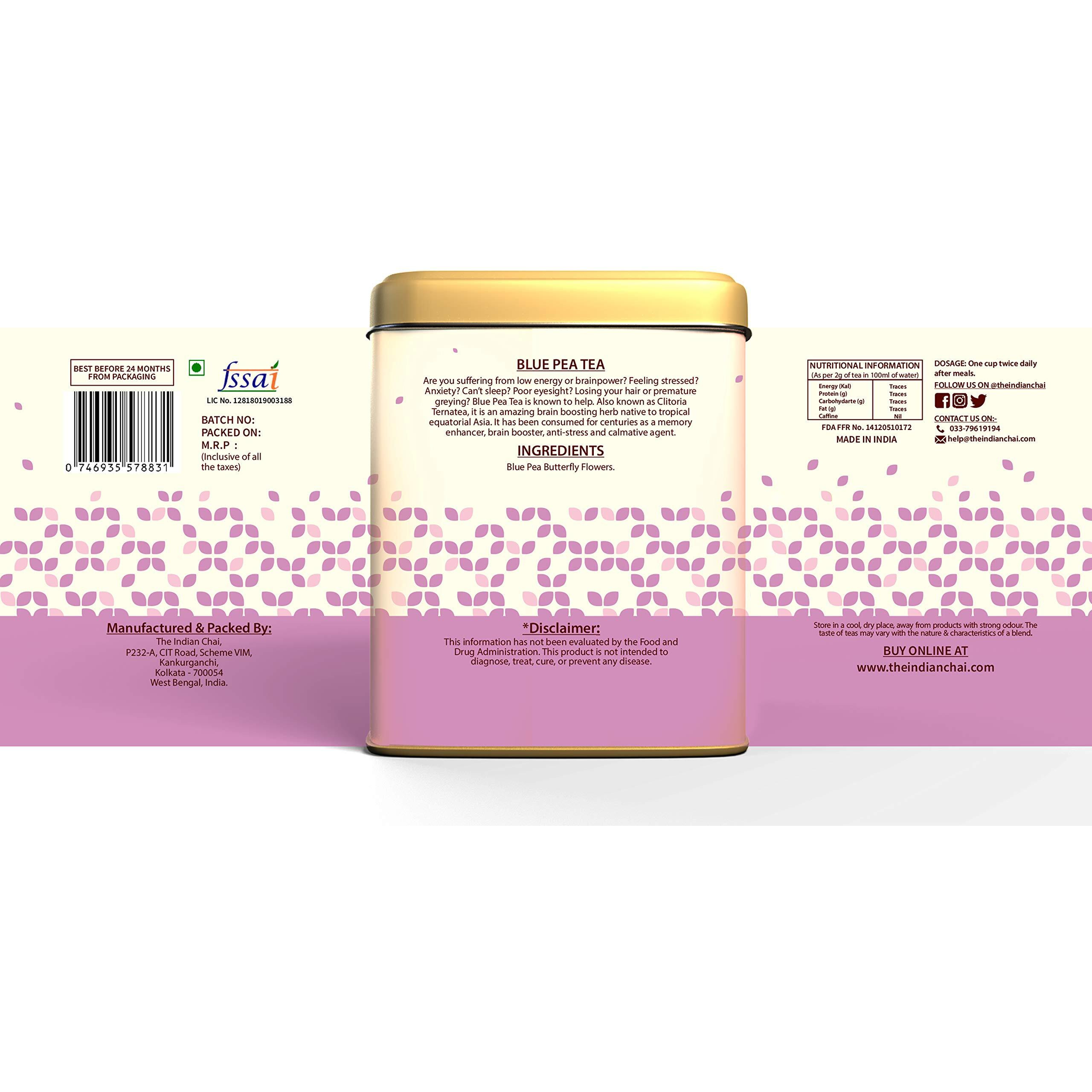 The Indian Chai  Blue Pea Tea Tisane 50g for Improving Eyesight & Good for Hair & Skin, Makes 100 cups