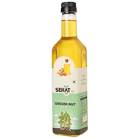 SEHAT lite Pure & Unrefined Cold Pressed Groundnut (Peanut) Oil,Kolhu/Kacchi Ghani/Mara Chekku/Ganuga,Naturally Cholesterol Free,Groundnut Oil Rich Aroma & Flavour Of Real Groundnuts