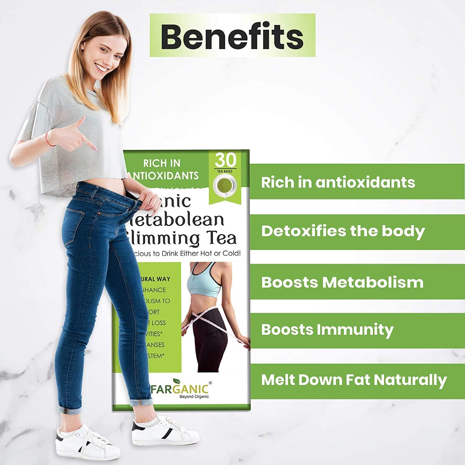 Farganic Organic Metabolean / Metalean Slimming Green Tea for Weight Loss Fast. Rich in Antioxidants, Improves Metabolism, Boost Immunity and Detox Body 30 Tea Bags (Pack of 2)