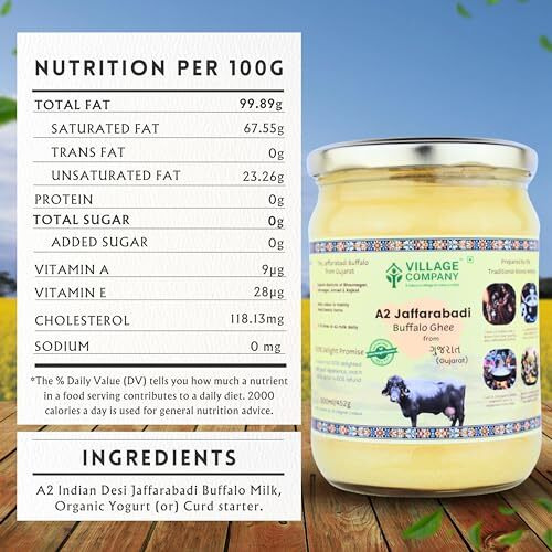 Village Company A2 Buffalo Desi Ghee 500ML Pack of 2 | Ghee Vedic Bilona Method | Organic Pure Natural | Two Way Curd Churned - Best Farm Fresh Grass Fed Cattle Milk | India Lab Certified | Glass Jar