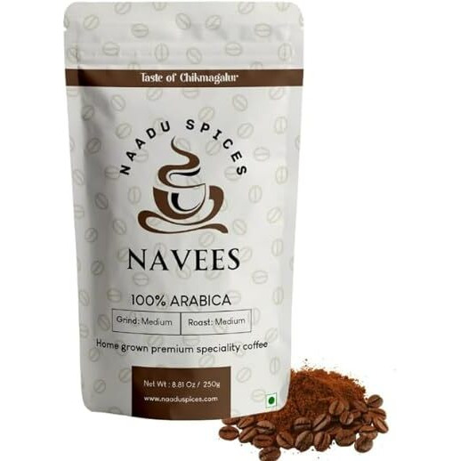 Navees coffee | Pour over coffee | 100 percent pure Arabica Coffee Powder | Medium grind suits pour over | Freshly Roasted | Single Origin Coffee | Medium roast | 0% chicory | 250 gm