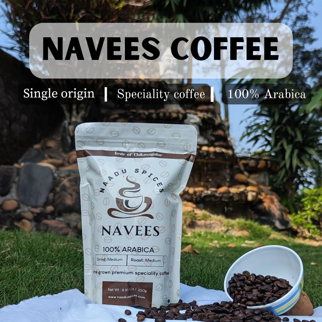 Navees coffee | Pour over coffee | 100 percent pure Arabica Coffee Powder | Medium grind suits pour over | Freshly Roasted | Single Origin Coffee | Medium roast | 0% chicory | 250 gm