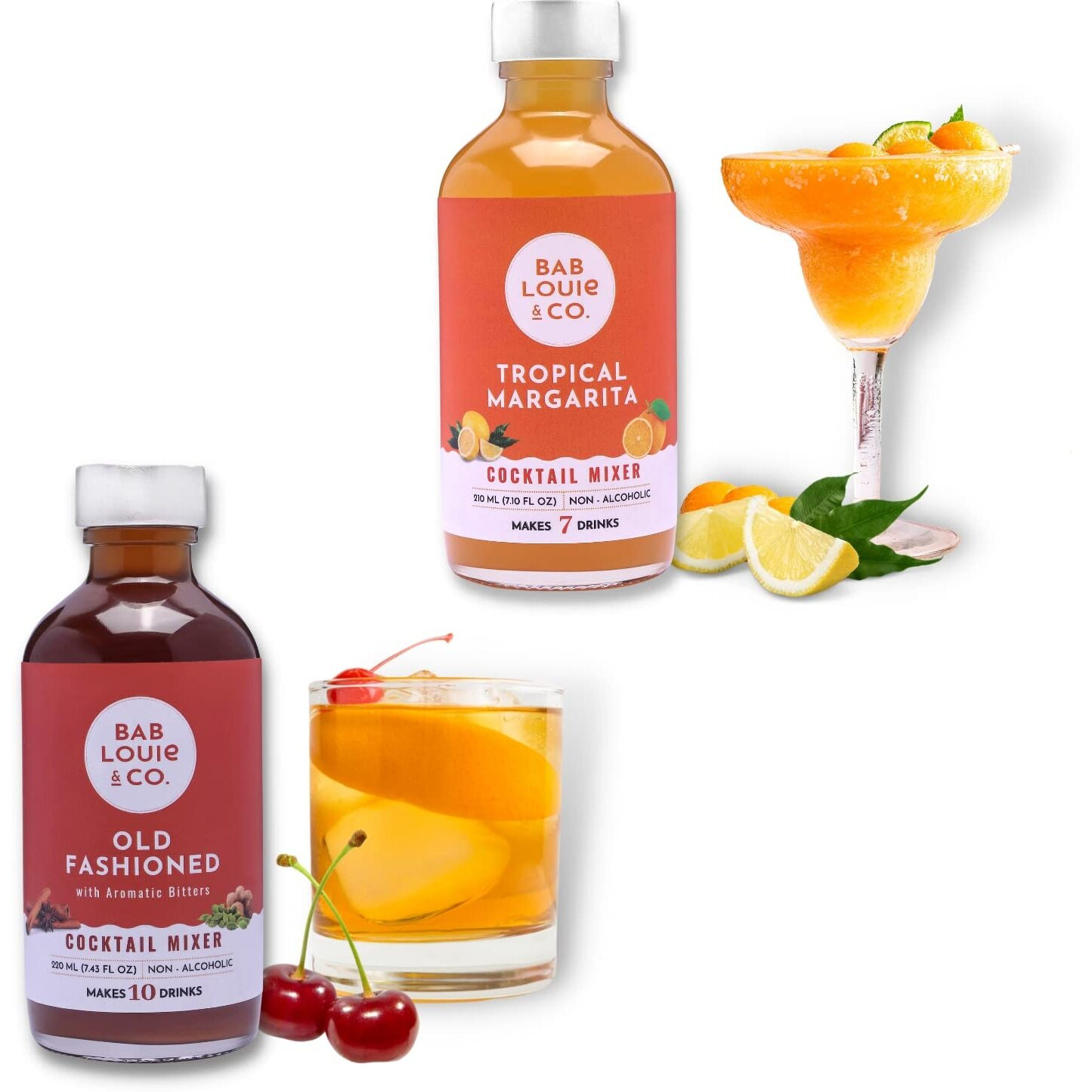 Bab Louie & Co. Cocktail Mixer Combo Old Fashioned & Tropical Margarita, 100% Natural, Cocktail Mixer Combo, Cocktail and Mocktail Syrup, Cocktail mixer for Vodka, Gin, Whiskey (Pack of 2)