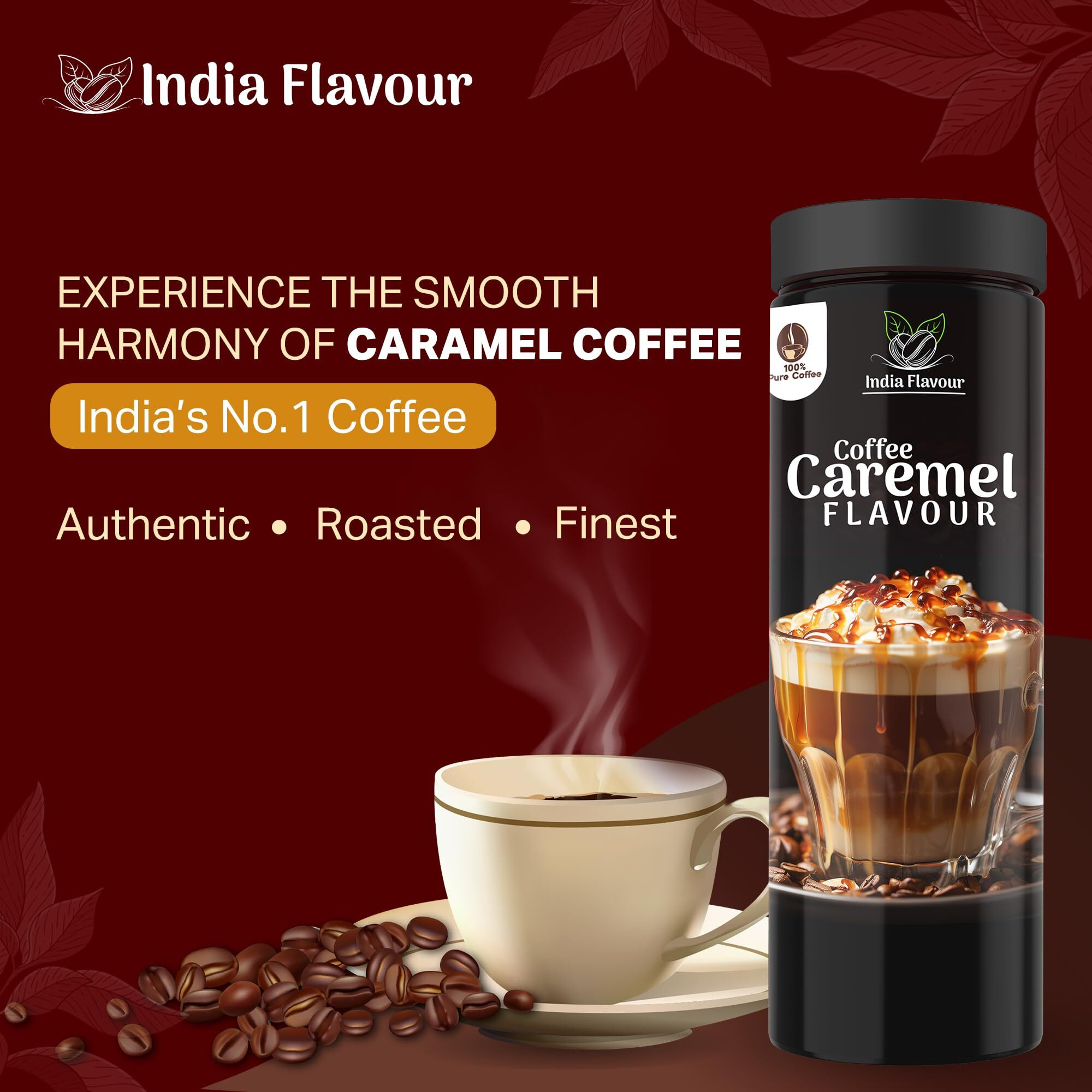 India Flavor Caramel Coffee | Rich Instant Coffee Powder, No Chicory | 100 gm coffee, 50 Servings