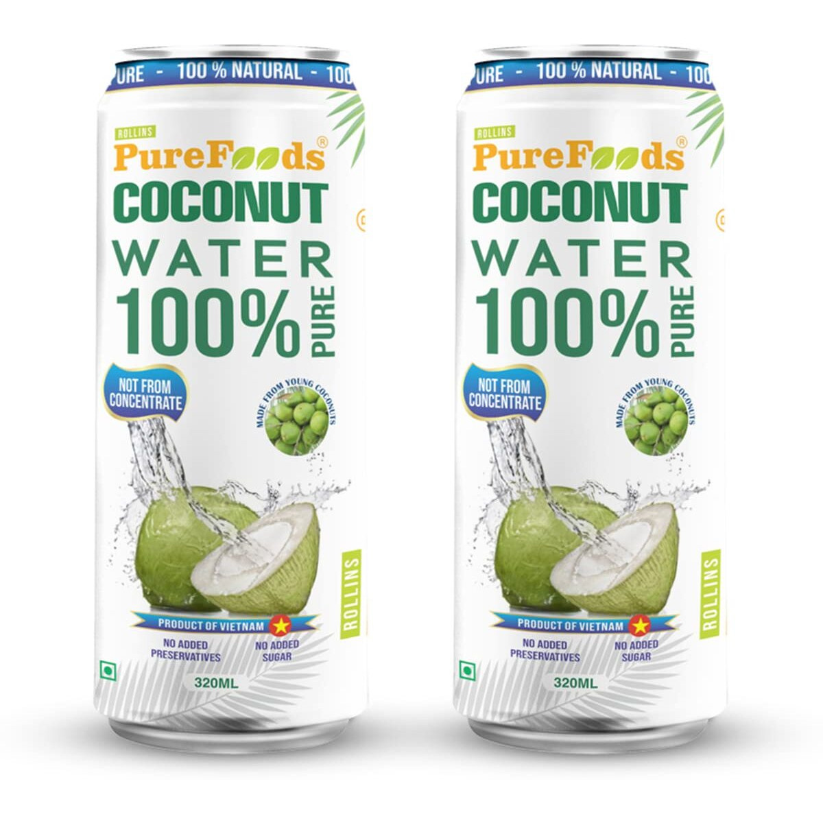 ROLLINS PureFoods Vietnamese Tender Coconut Water, 100% Pure & Natural | Nariyal Paani For Daily Hydration & Healthy Skin | (Pack Of 2, 320Ml Each)