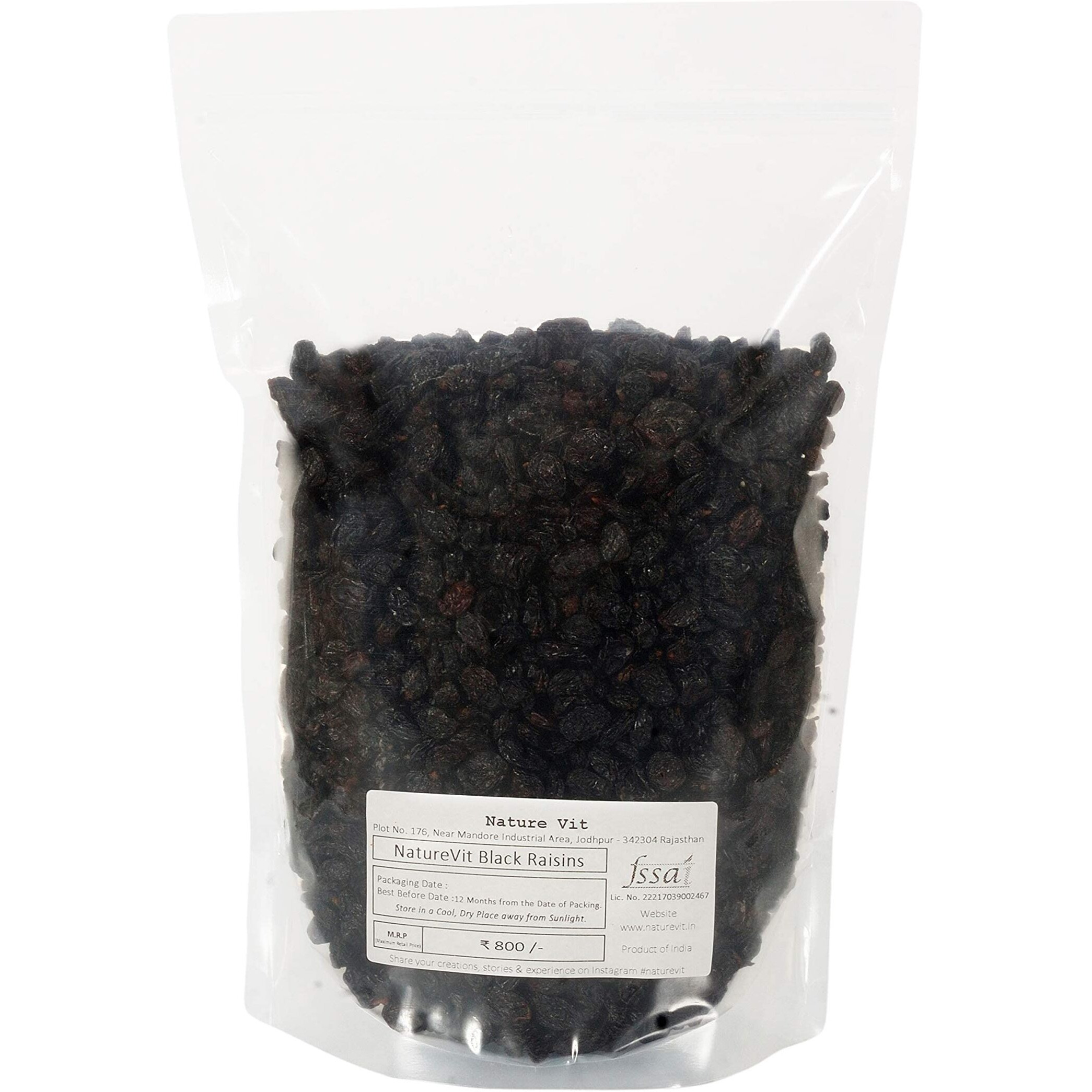 NatureVit Afghani Seedless Black Raisins, 400g [Kali Kishmish without Seeds]