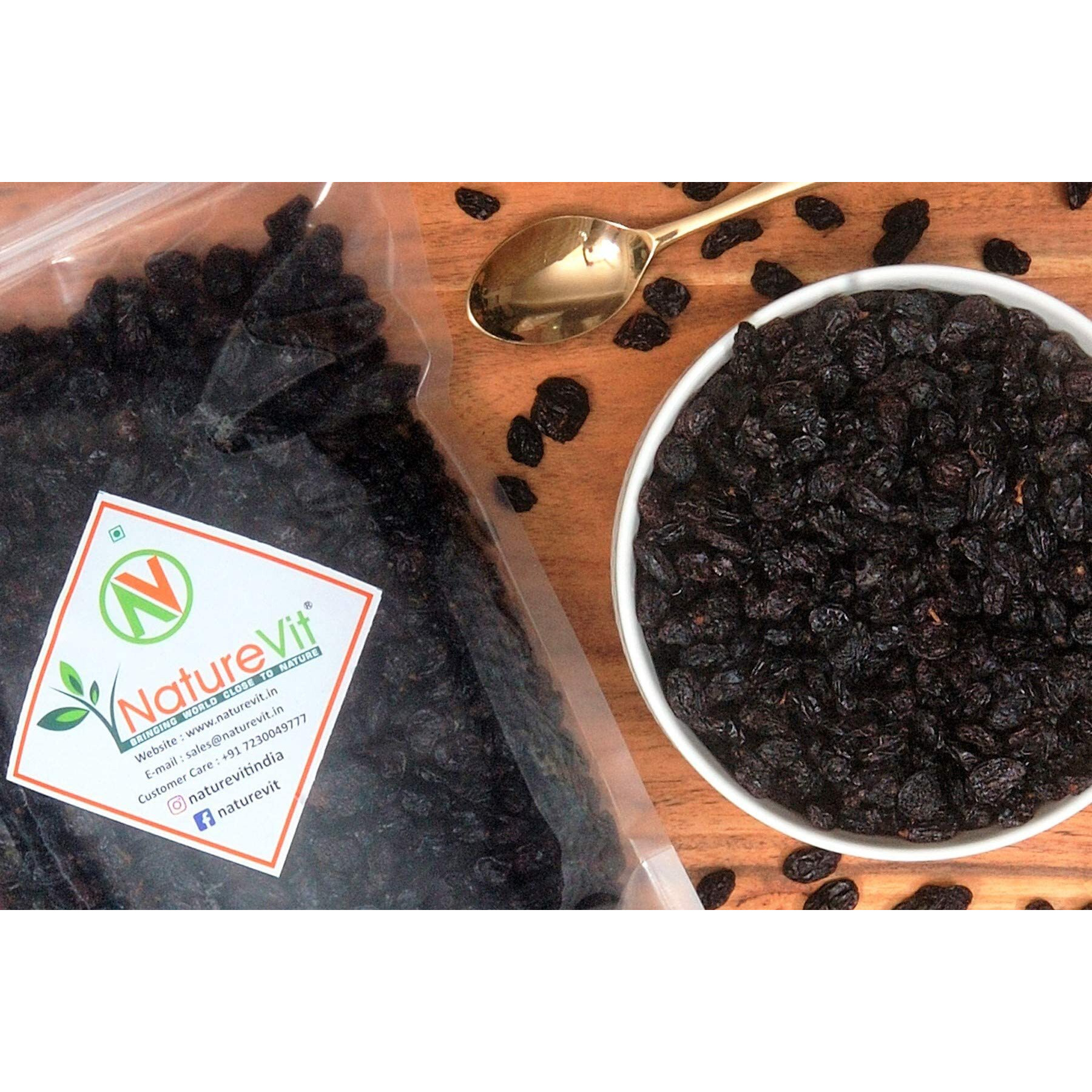 NatureVit Afghani Seedless Black Raisins, 400g [Kali Kishmish without Seeds]