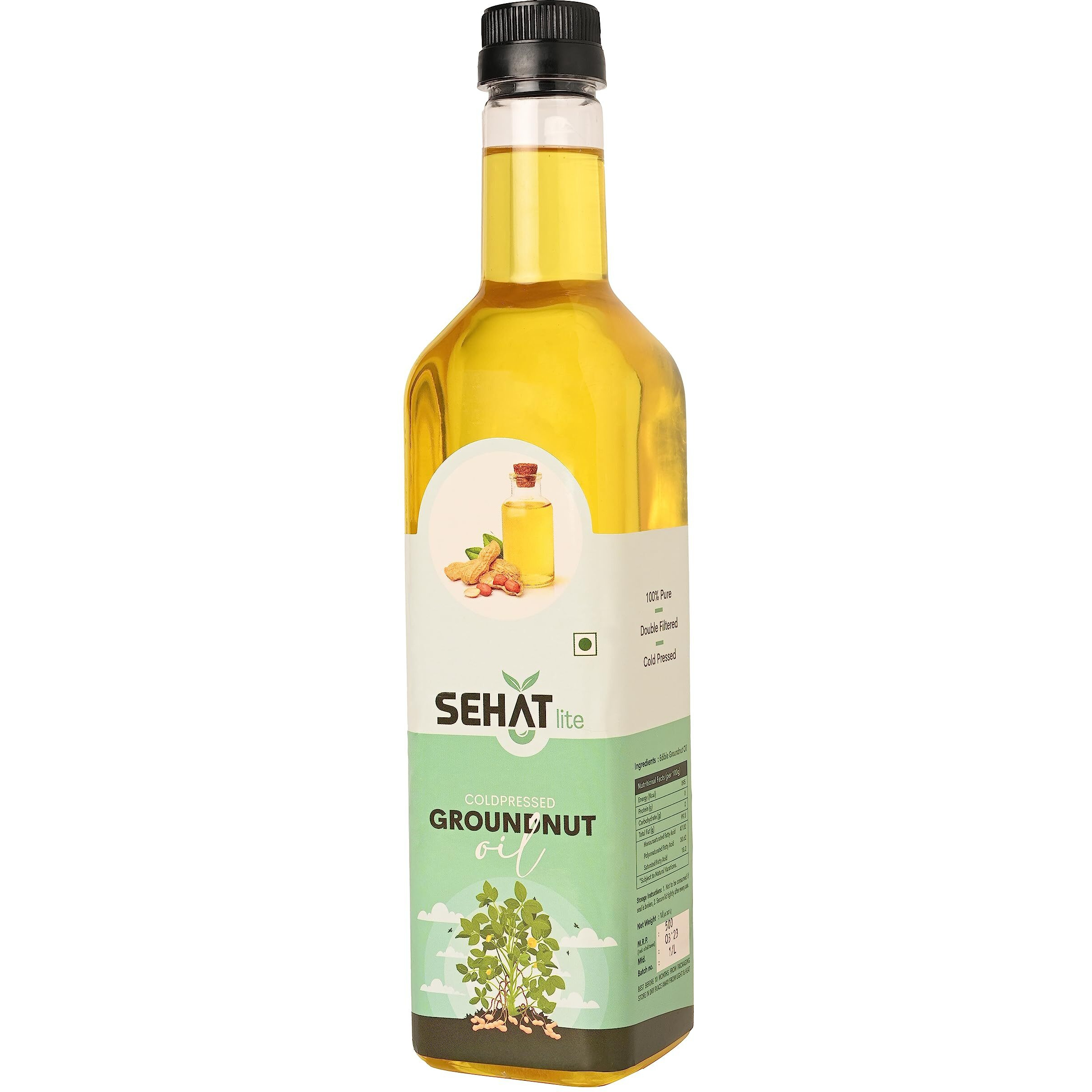 SEHAT lite cold pressed groundnut oil/peanut oil 1 litre (Mungfali tel) - 1 litre | Cooking oil | 100% NATURAL PURE | Chemical Free