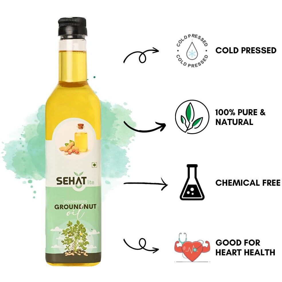 SEHAT lite cold pressed groundnut oil/peanut oil 1 litre (Mungfali tel) - 1 litre | Cooking oil | 100% NATURAL PURE | Chemical Free
