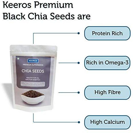 Keeros Premium Raw Chia Seeds (Black) for Weight Management  Gluten Free, High Antioxidants, Omega-3 & Protein Rich Super Seeds for eating | 400g