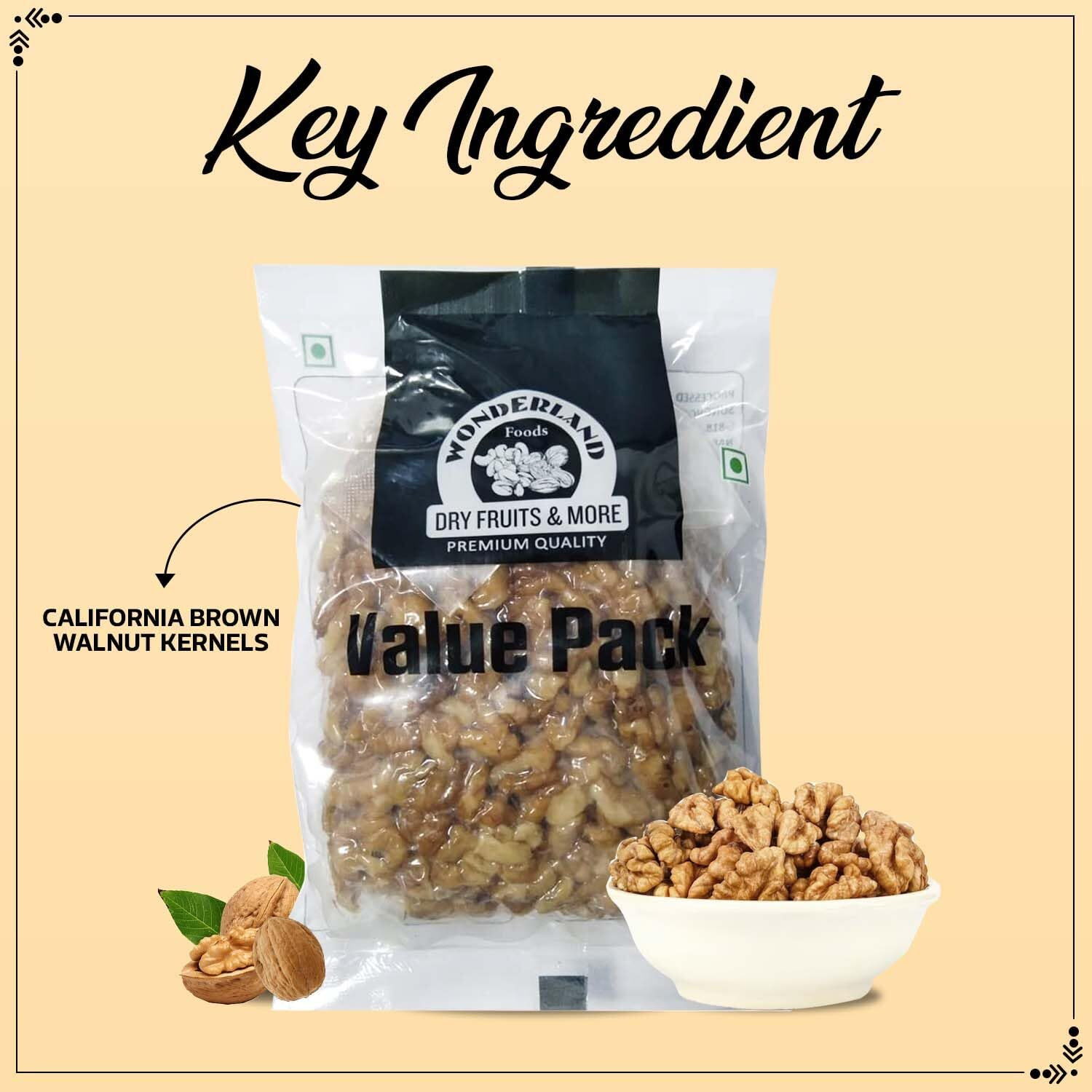 WONDERLAND FOODS Dry Fruits California Regular Brown Walnut Kernels (Akhrot Giri) I 400g (200g X 2) Pouch Combo Pack