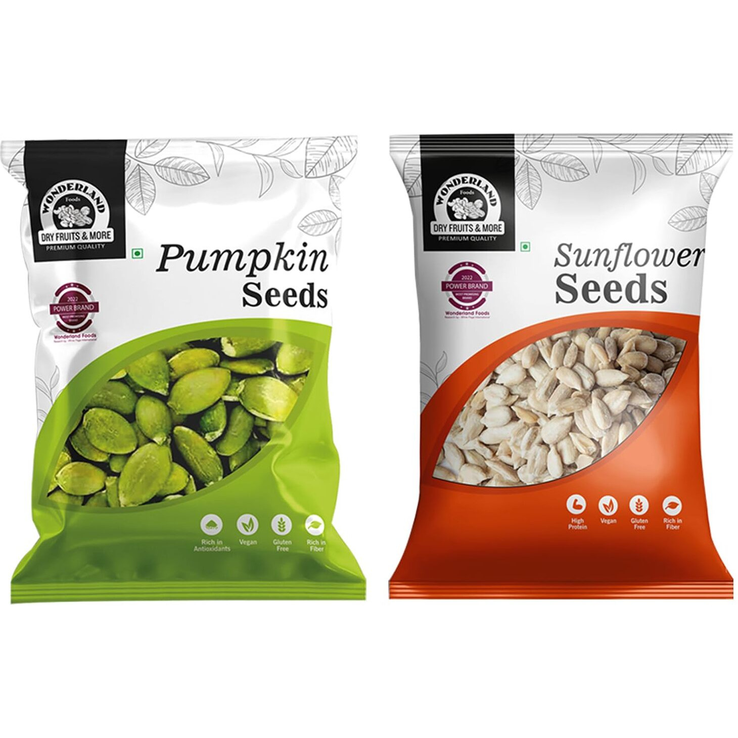 WONDERLAND FOODS Healthy I Raw (Unroasted) Pumpkin & Sunflower Seeds 300g Pouch Combo Pack (150g X 2)