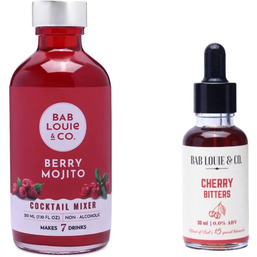 Bab Louie & Co. Cherry Bitter with Berry Mojito Cocktail Mixer for Vodka, Gin, Champagne, Makes 7 Drinks, Combo Pack of 2 (30 ML Bitter & 210 ML Mixer)