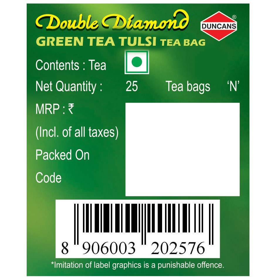 Duncans Double Diamond Tulsi Green Tea (Pack of 25 Tea Bags)