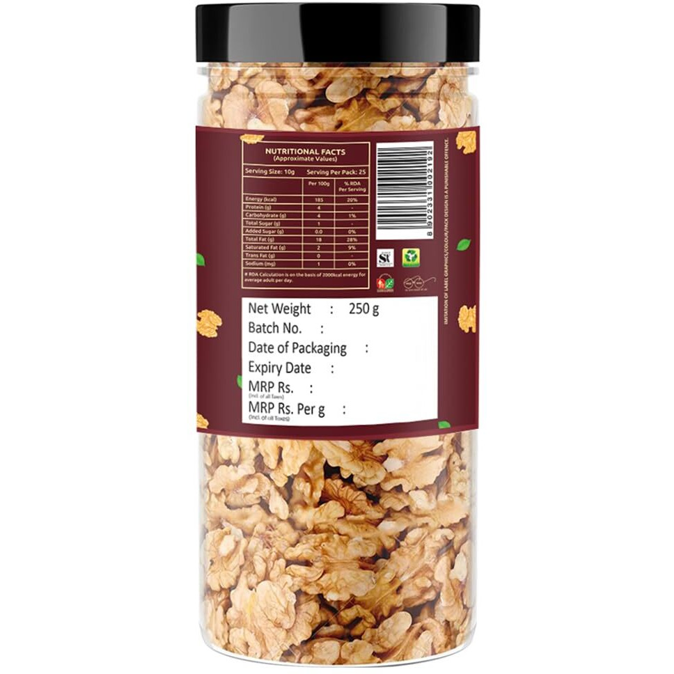 YUM YUM Premium Walnut Kernel 500g I Akhrot Giri| Dry fruit | Healthy snacks | Nuts | Ready to eat | Vegan |Pack Of 2-250g Each