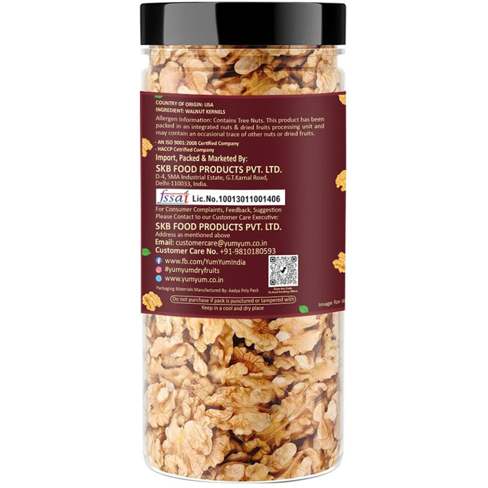 YUM YUM Premium Walnut Kernel 500g I Akhrot Giri| Dry fruit | Healthy snacks | Nuts | Ready to eat | Vegan |Pack Of 2-250g Each