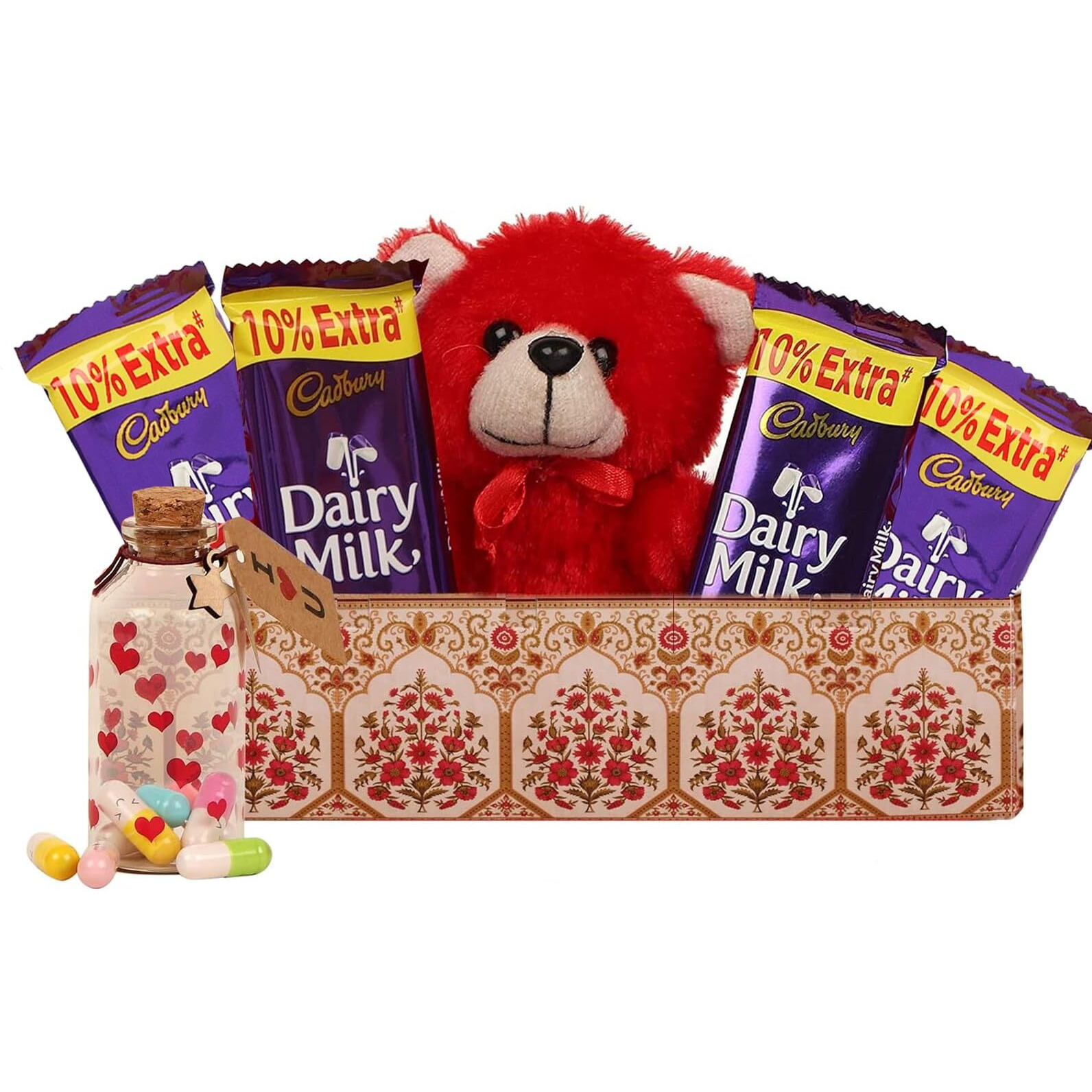TIED RIBBONS Gift for Wife Girlfriend Girls Women - Romantic Gift Pack (Teddy Soft Toy, Chocolates with Gift Box and Love Capsule Message Bottle) Wedding Anniversary Birthday Gifts, 200 grams
