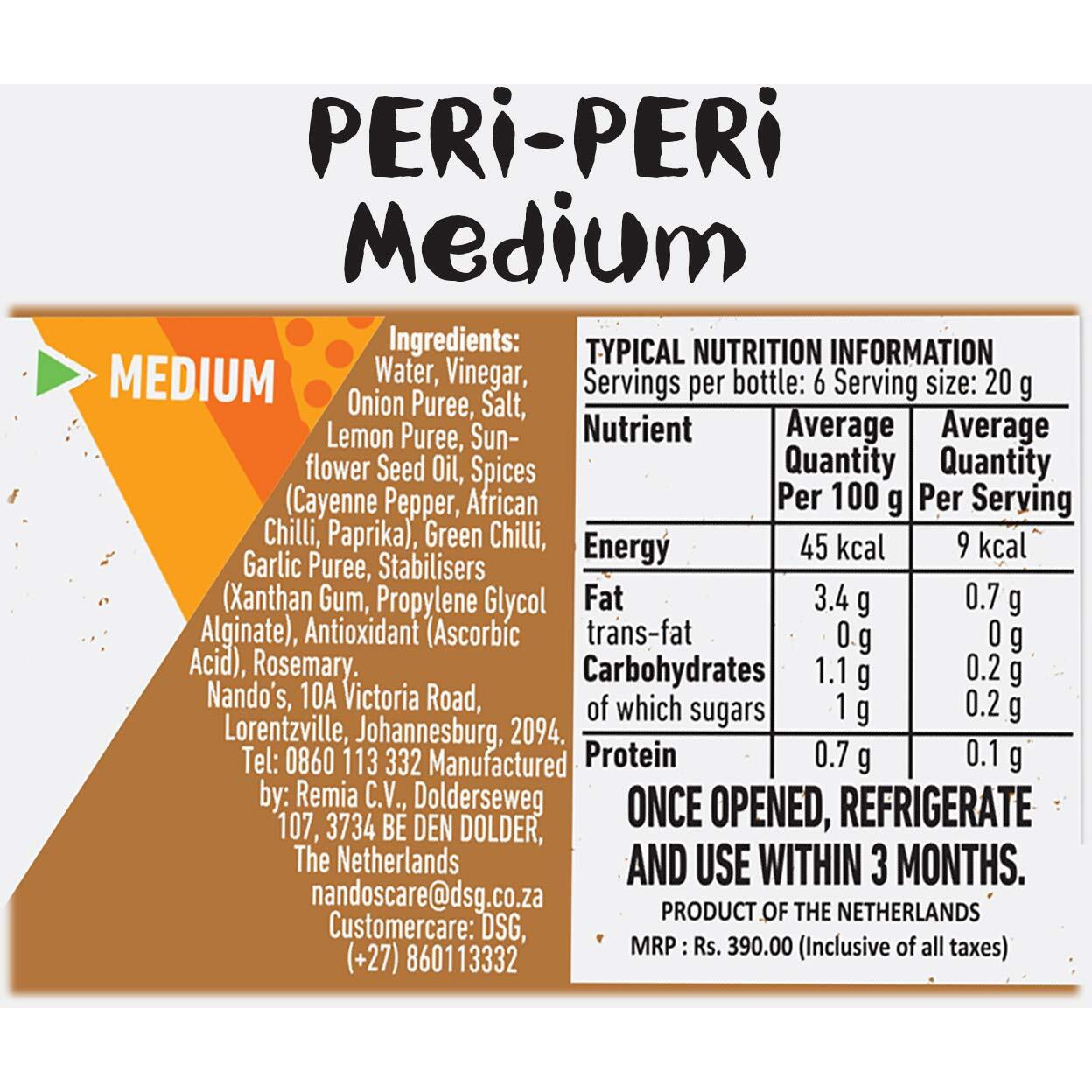 Nandos Peri Peri Chilli Sauce - Medium, 250Gram, Product Of Netherlands