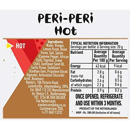 Nandos Peri Peri Chilli Sauce - Hot, 250g, Product of The Netherlands