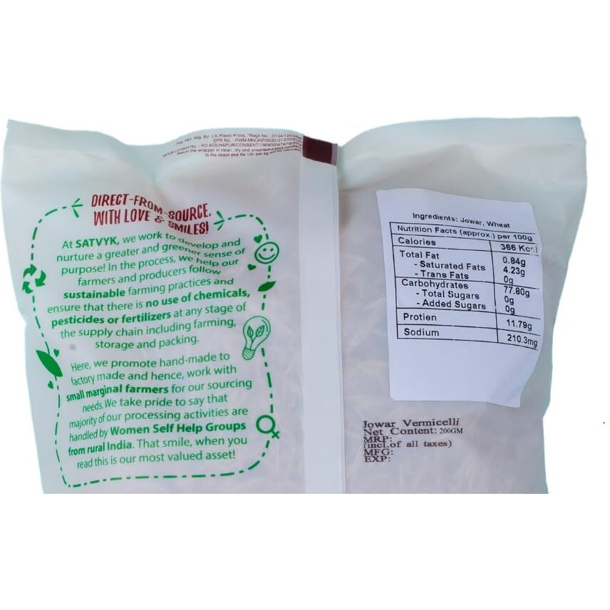 S Siddhagiris SATVYK THE HEALTH re STORE Organic Jowar Millet Vermicelli (200gm) - Sevaiya | No Maida | Traditional Method Semiya | Preservative Free | Vegan | Chemical Free Sorghum Millet Vermicelli