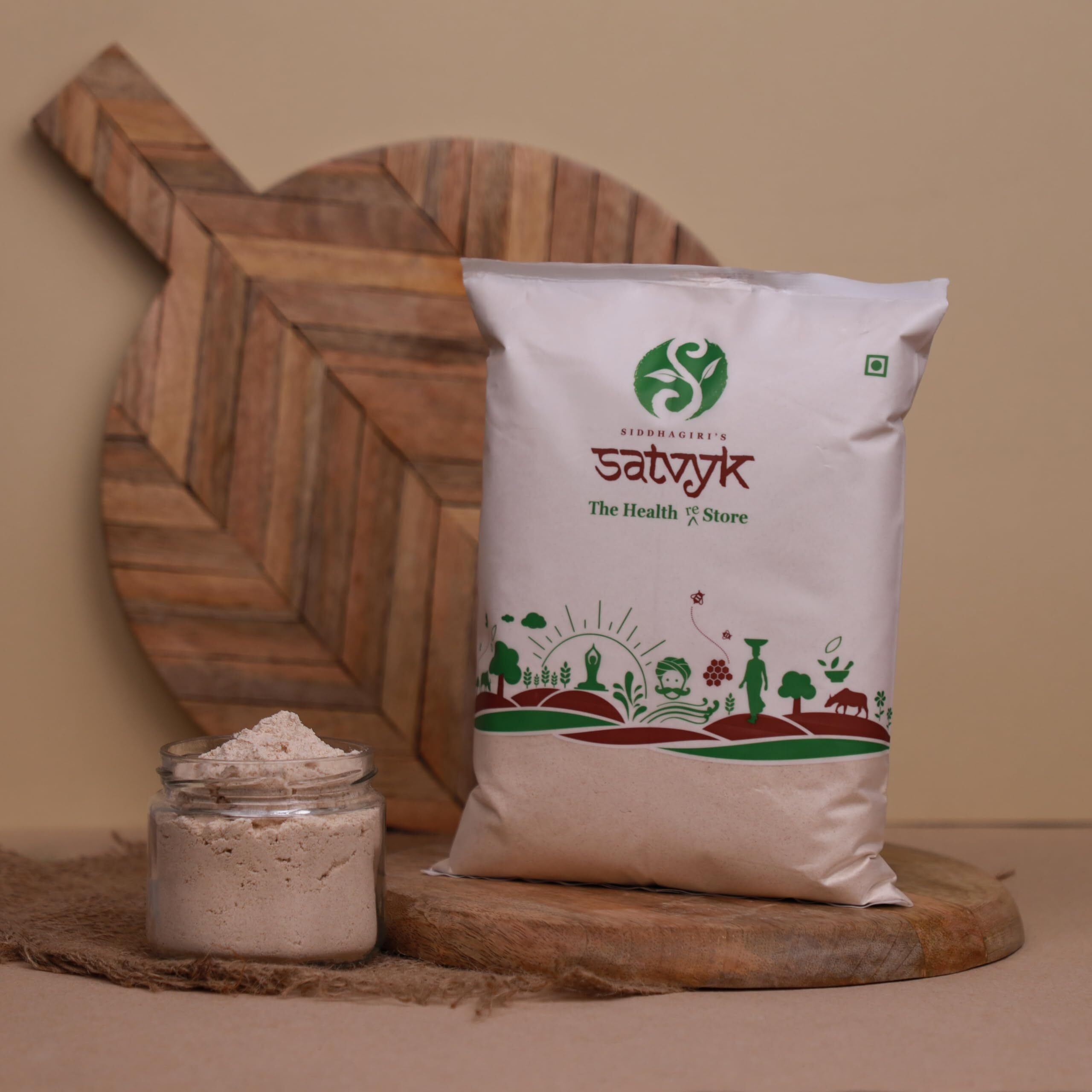 S Siddhagiris SATVYK THE HEALTH re STORE Organic Khapli Wheat Flour (5kg) - Stoneground Khapli Atta | Easy to Digest Emmer Wheat Flour | Fiber Rich Whole Wheat Flour | Fresh Khapli Atta