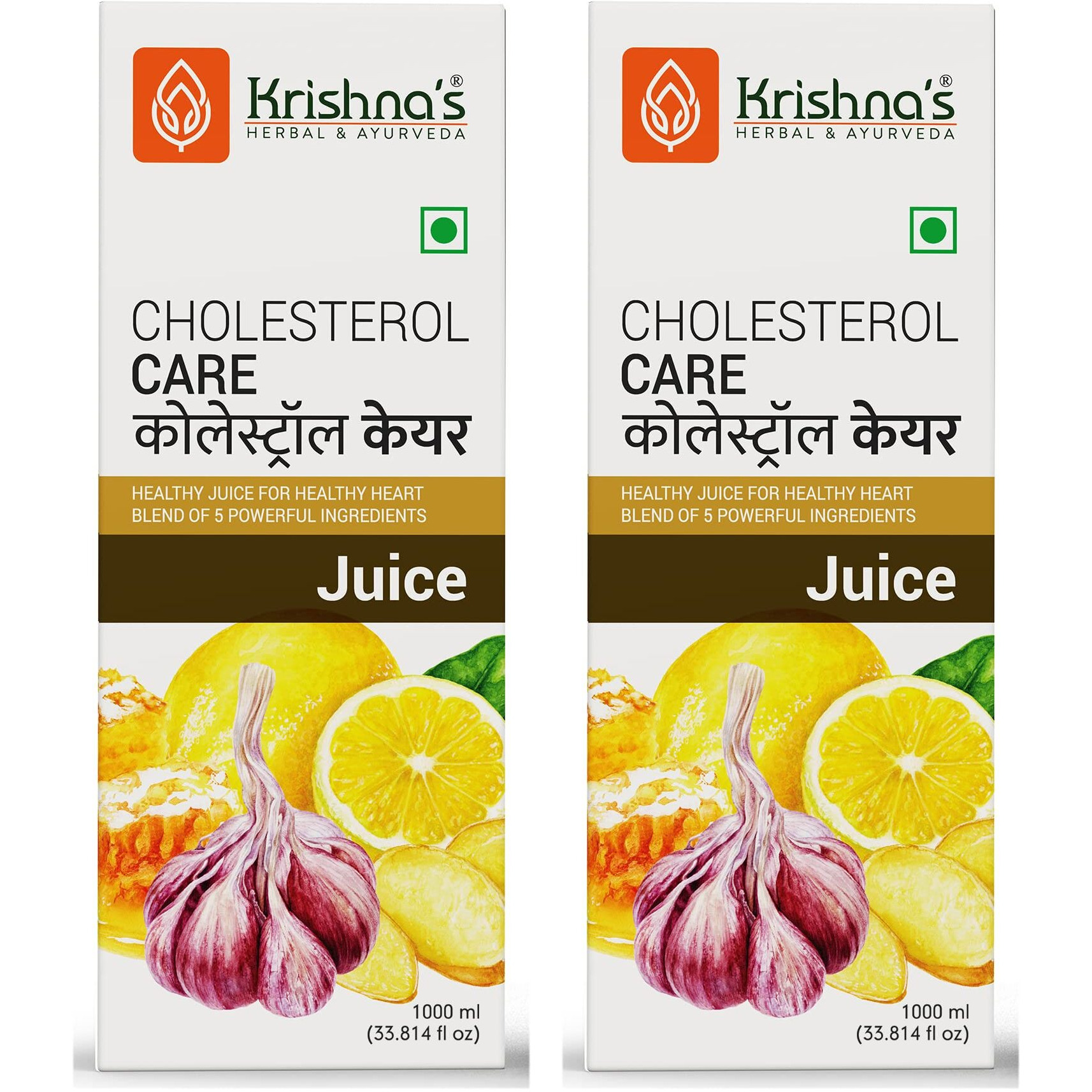 KRISHNAS HERBAL & AYURVEDA Cholesterol Care Juice - 1000 Ml (Pack Of 2) | Contains Honey With Apple Cider Ginger Garlic, Sugar Free, Helps In Digestion And Immunity