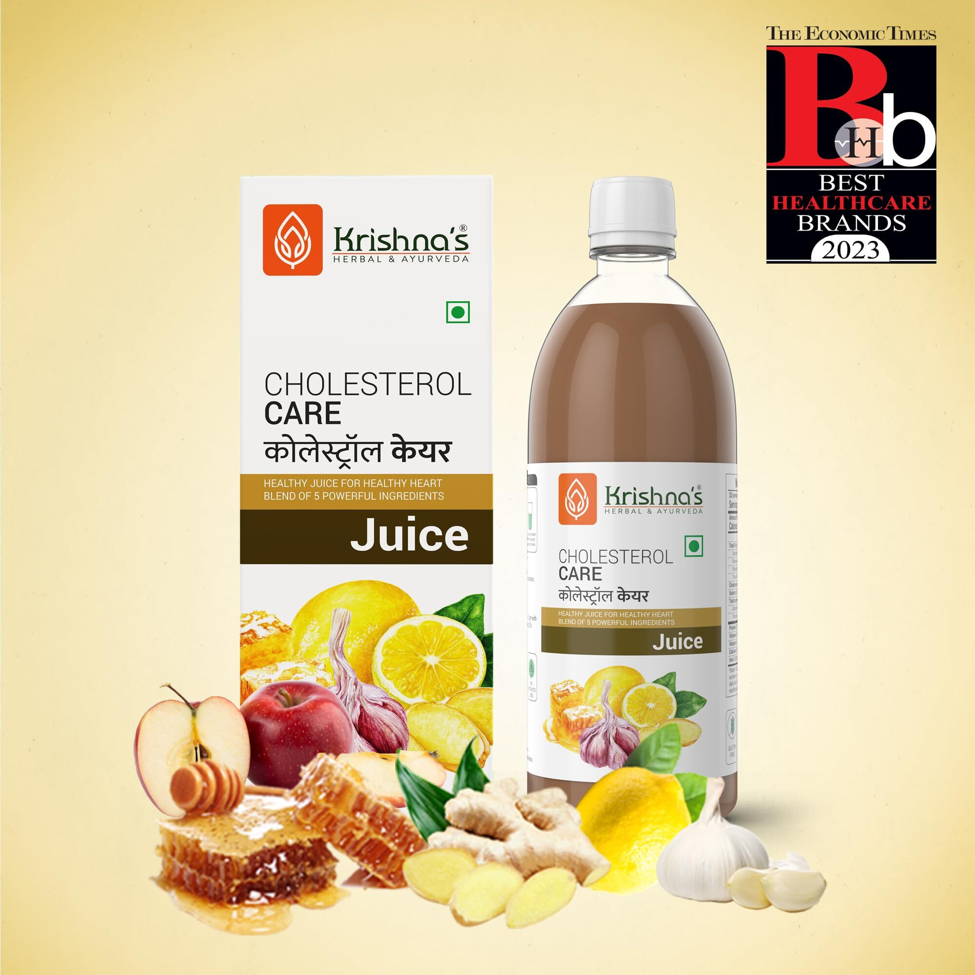 KRISHNAS HERBAL & AYURVEDA Cholesterol Care Juice - 1000 Ml (Pack Of 2) | Contains Honey With Apple Cider Ginger Garlic, Sugar Free, Helps In Digestion And Immunity