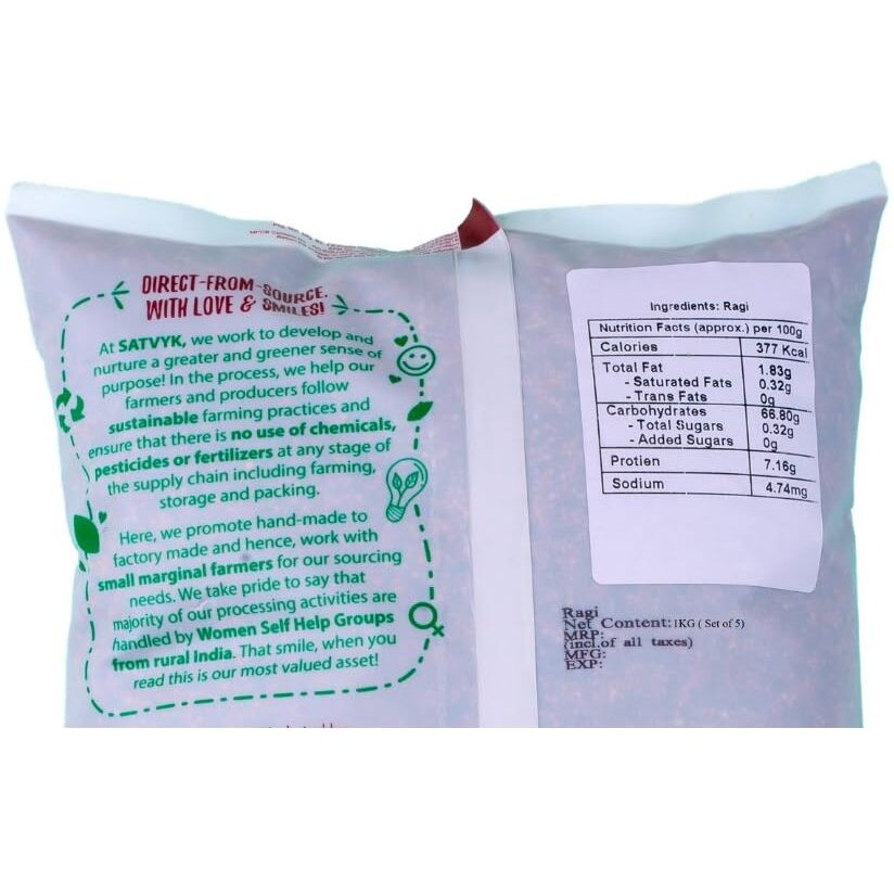 S Siddhagiris SATVYK THE HEALTH re STORE Organic Ragi Whole (Set of 5-5kg) - Unpolished Finger Millet | Gluten Free Nachni | Whole Grain Ragi | High Plant Protein & Fiber