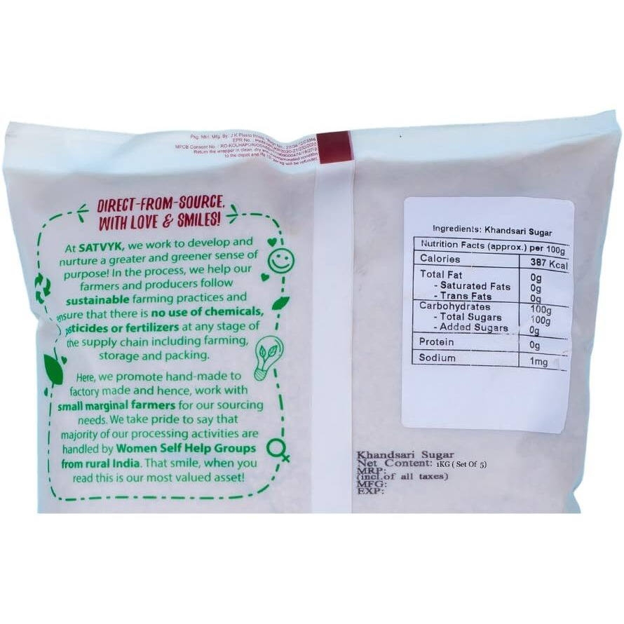 Siddhagiris Satvyk Organic Unrefined Desi Khandsari Sugar -Raw, Natural & Unprocessed. (Set of 5 (1kg each)(Total 5kgs))