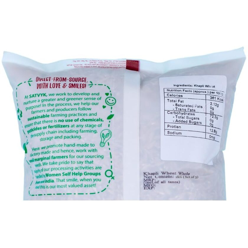 S Siddhagiris SATVYK THE HEALTH re STORE Organic Khapli Wheat (Set of 3 - 3kg) - Unpolished Khapli Genhu| Fiber Rich Whole Wheat Grain| Emmer Wheat Whole
