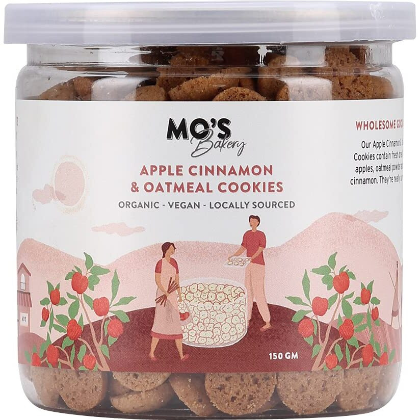 Mos Apple Cinnamon & Oatmeal Cookies, 150gms | Healthy Cookies | Healthy Snacks | Wholesome Snacking | Vegan, 100% Natural & Preservatives Free