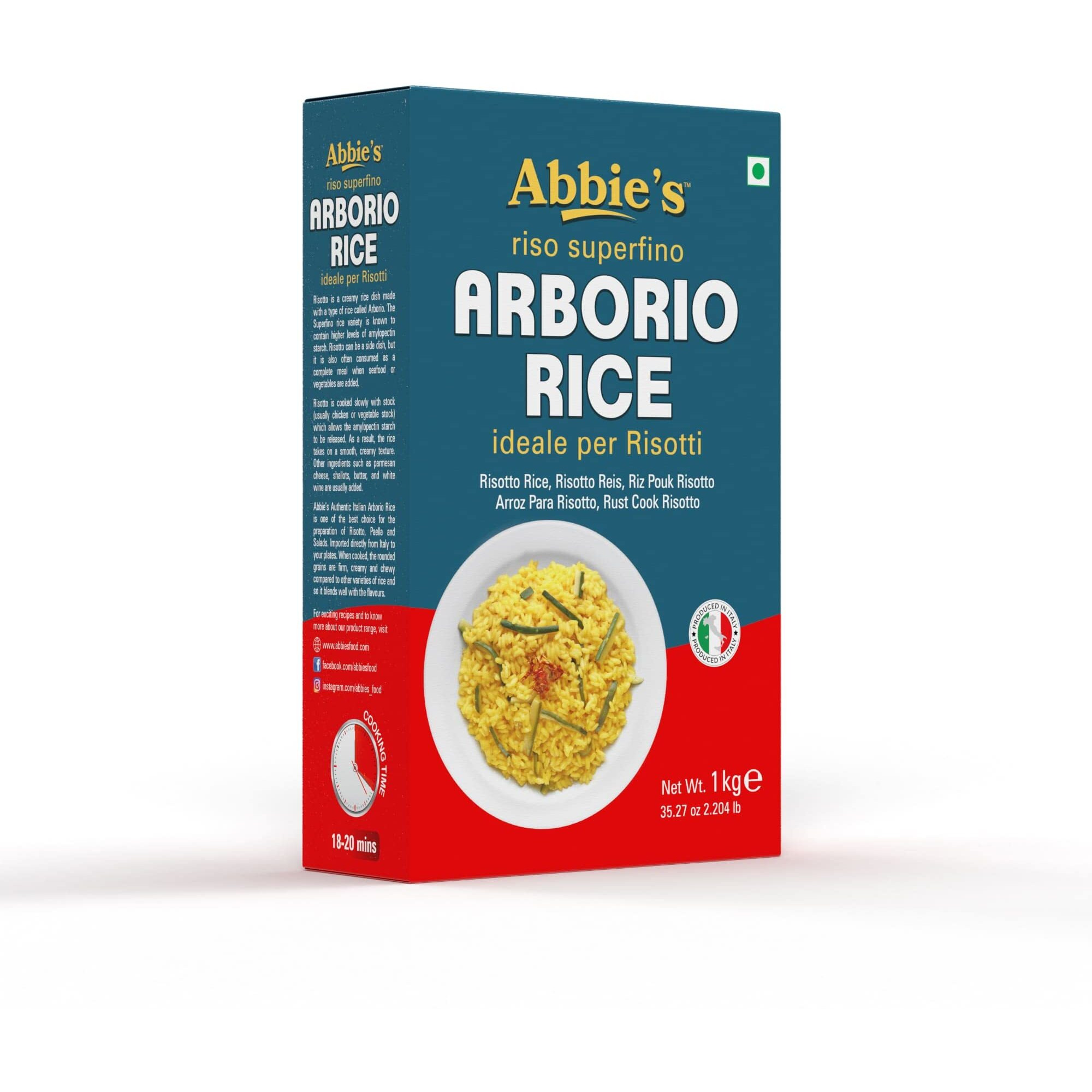 Abbies Italian Arborio Rice, Produced In Italy,1 kg Vacuum Packed, Perfect Rice For Risotto