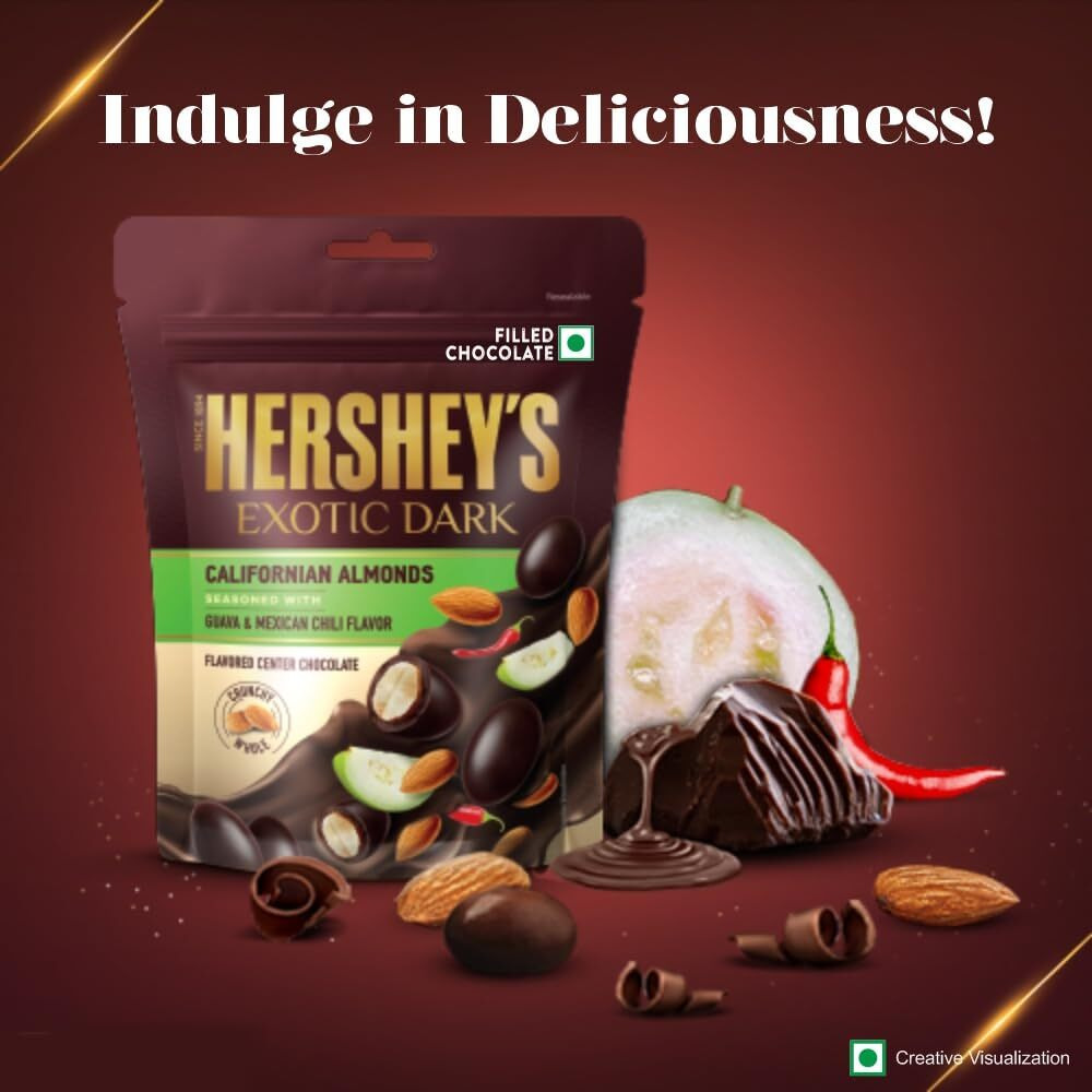 HERSHEYS Exotic Dark Chocolate- Californian Almond Seasoned with Guava-Mexican Chili Flavor 90G ( Pack of 4), 360 Gm