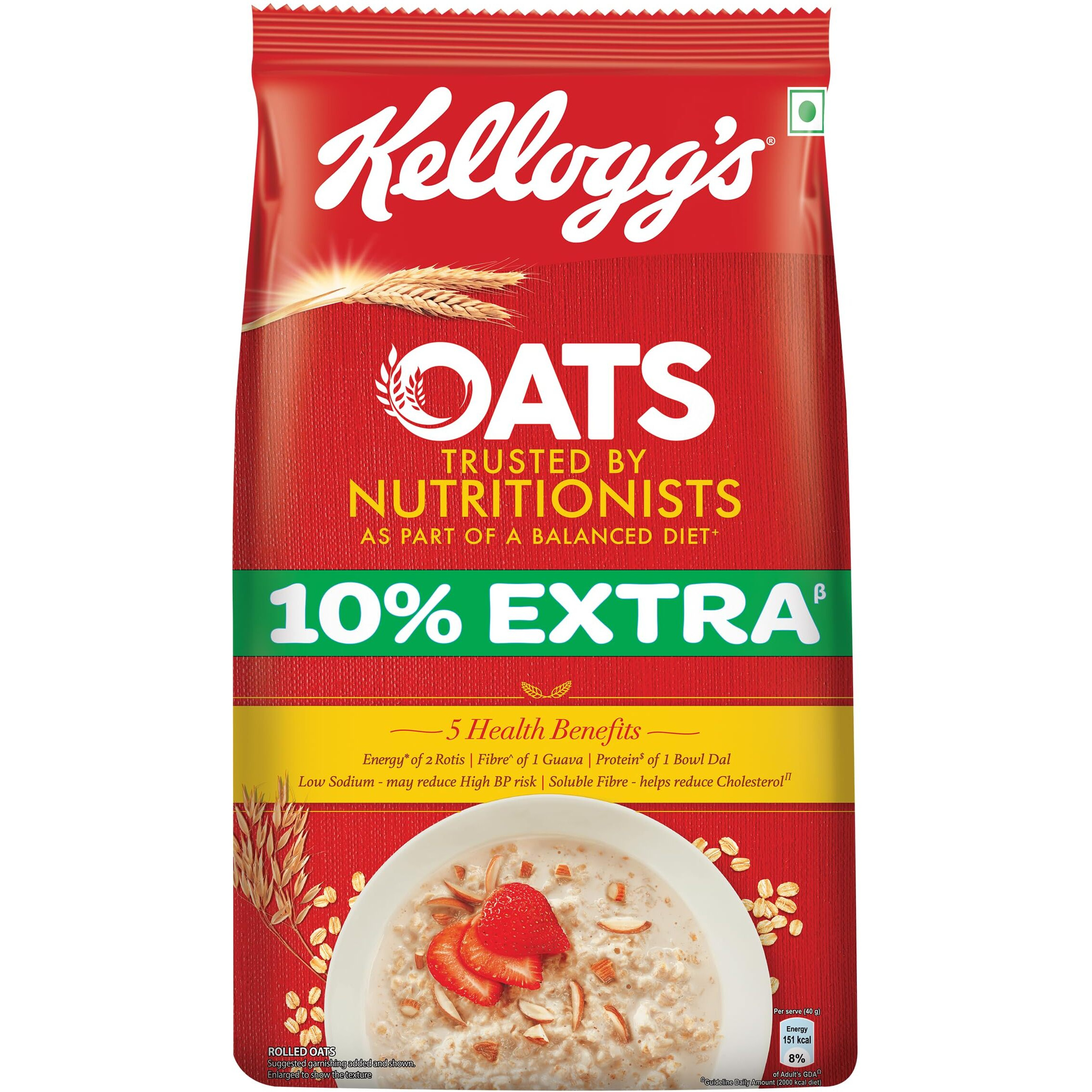Kelloggs Oats, Rolled Oats, High in Protein and Fibre, Low in Sodium, 900g/990g Pack